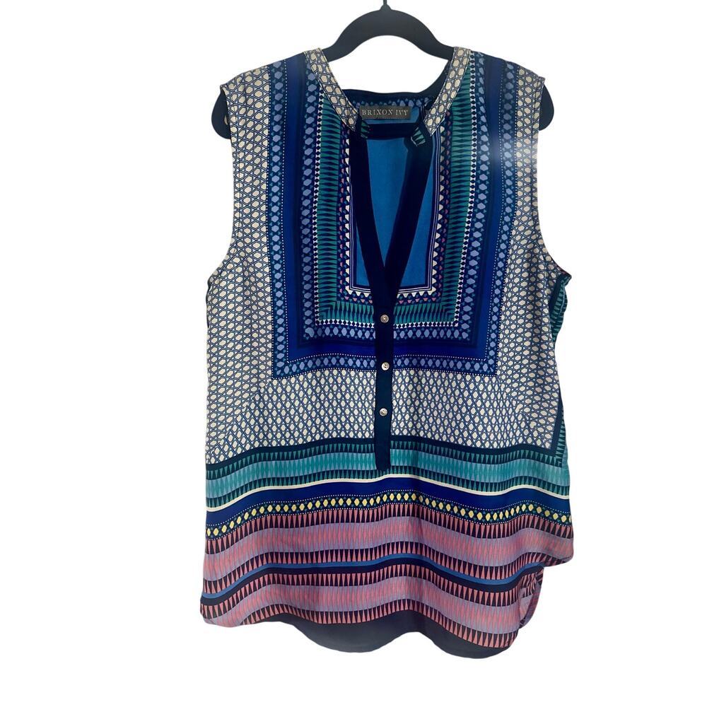 Sleeveless Brixton Ivy geometric top in cool jewel tones small.